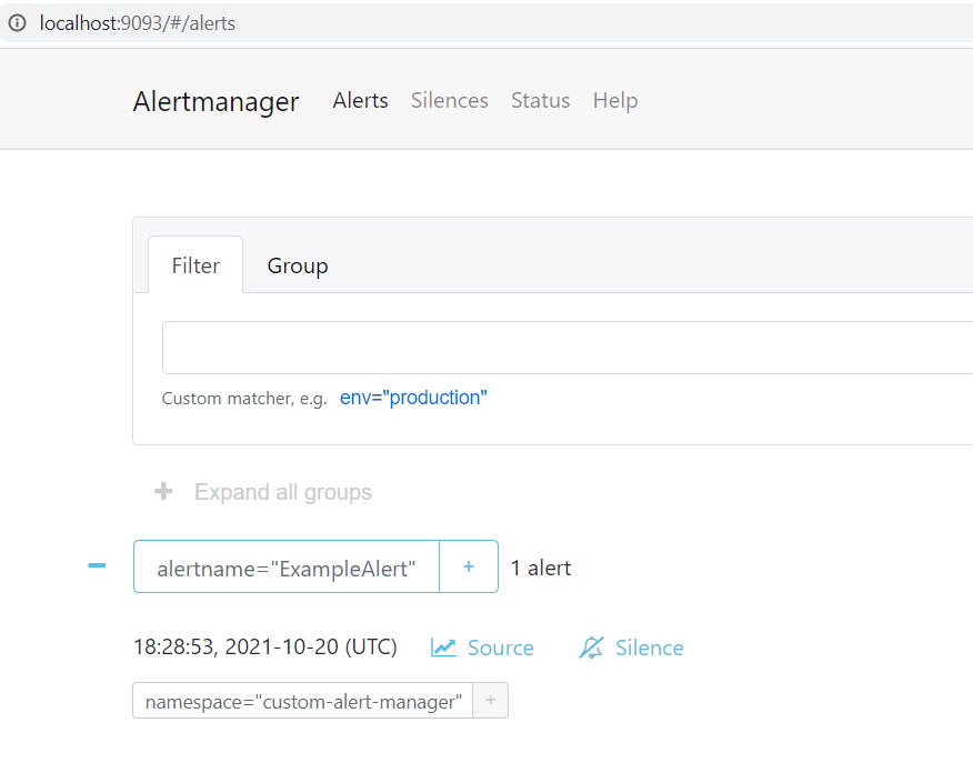 Screenshot of Alert Manager